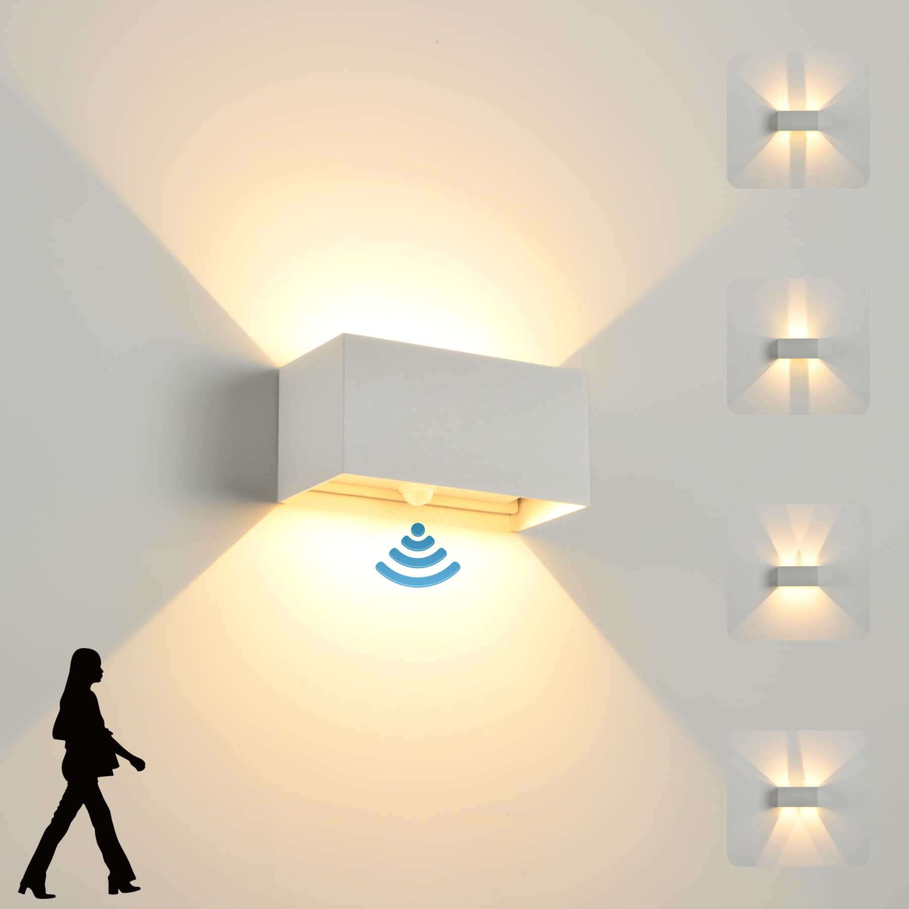 Wewnętrzna/zewnętrzna lampa ścienna LED z czujnikiem ruchu, 24 W, wodoodporna lampa ścienna IP65, ciepła biel 3000 K