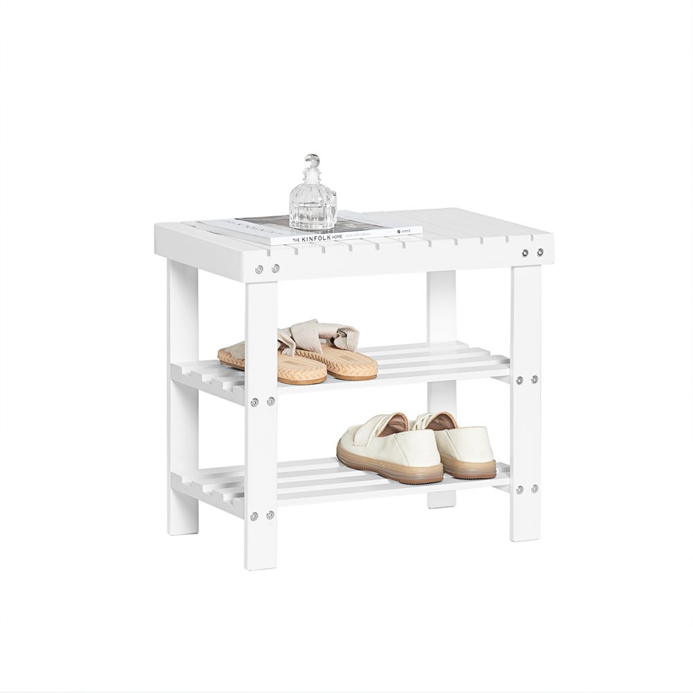 SoBuy Szafka na Buty z 2 Półkami Ławka Siedzisko Drewniana FSR02-K-W