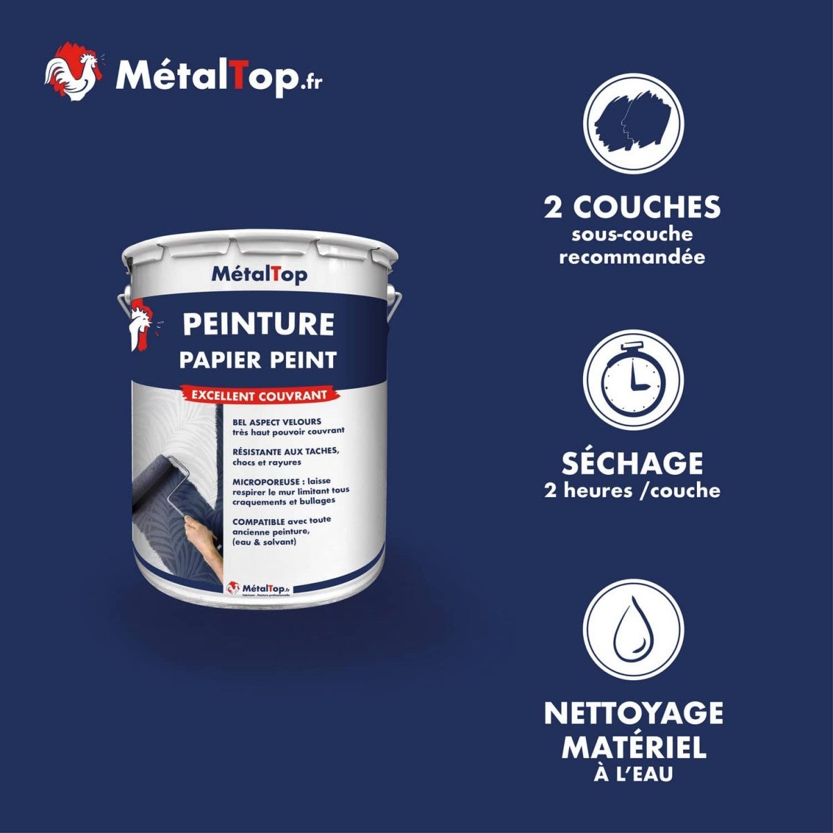 Peinture Papier Peint - Blanc pur - RAL 9010 - 1 L - Métaltop - 4
