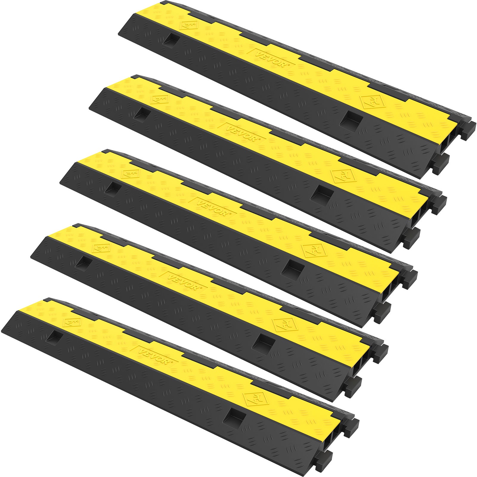 Modularna Rampa Do 2-kanałowego Przewodu Ochronnego, Gumy I Kabli PVC Obciążenie 4,989 kg, 5 Sztuk Czarny żółty Rampa Do Ochrony Kabli Zastosowa VEVOR