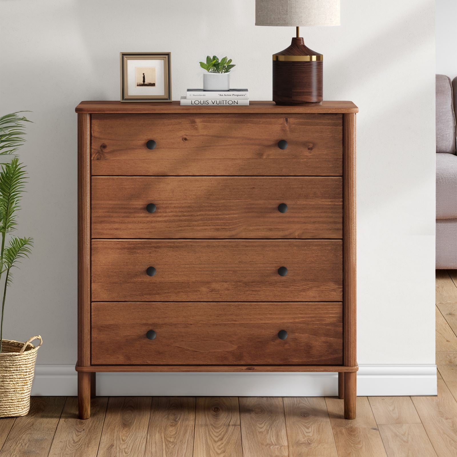 Commode APOANA 4 tiroirs en bois massif - Coloris châtaignier - 2