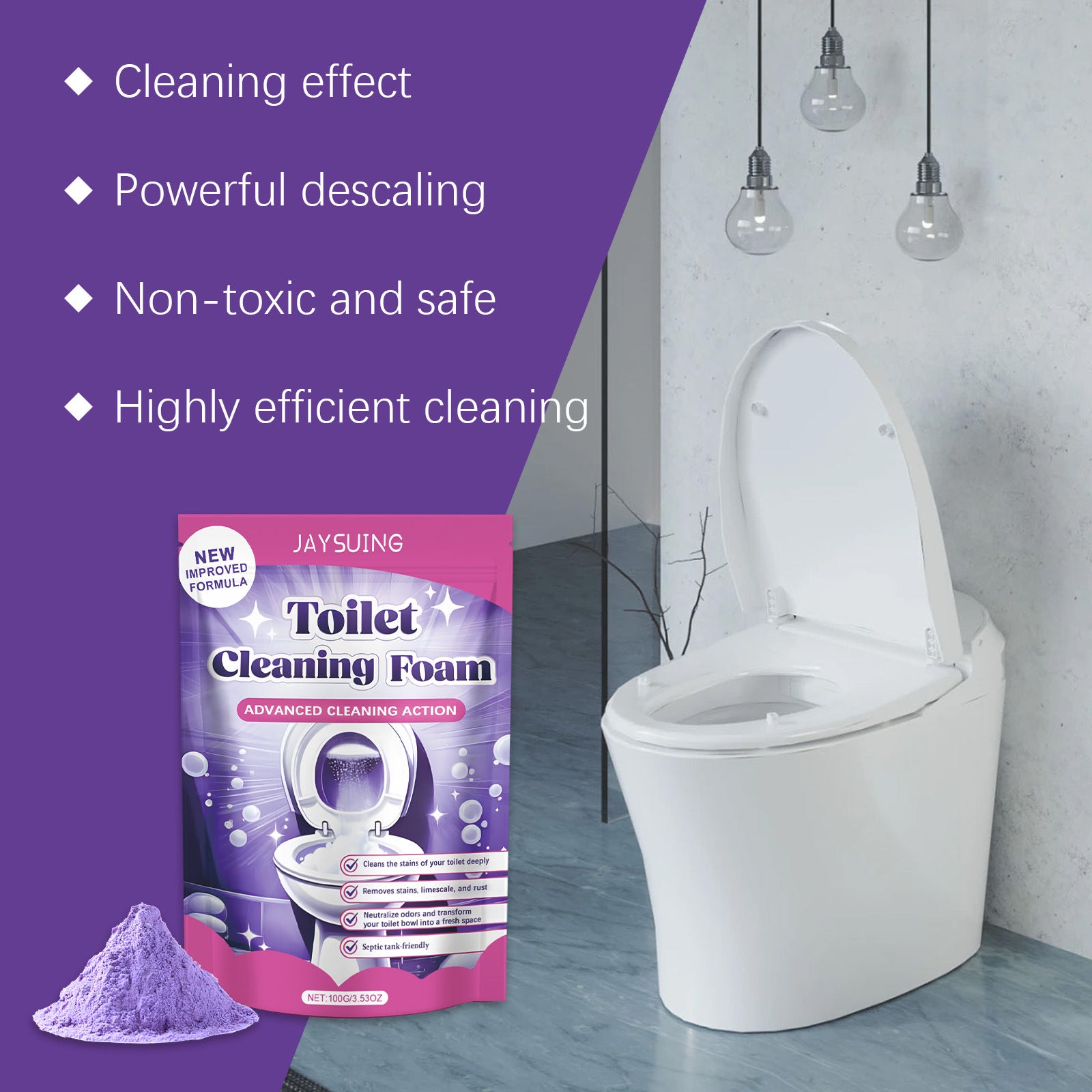 Nettoyant WC - poudre nettoyante - détachant et désodorisant - nettoyant WC aromatique - 100 ml de poudre nettoyante - 6