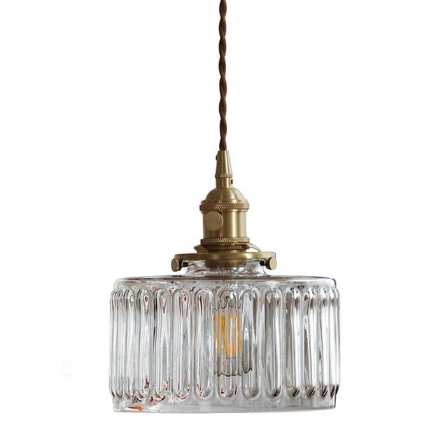 Lampada a sospensione rotonda in vetro industriale con staffa in ottone, lampadario da cucina in cristallo trasparente, Ø17CM, lampadina non inclusa