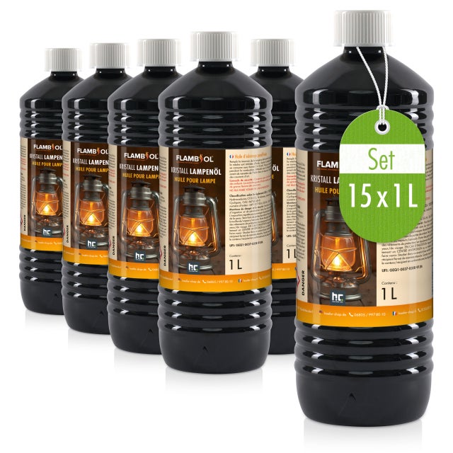 15 x Huile de paraffine pour lampe FLAMBIOL® - inodore en bouteille de 1 L