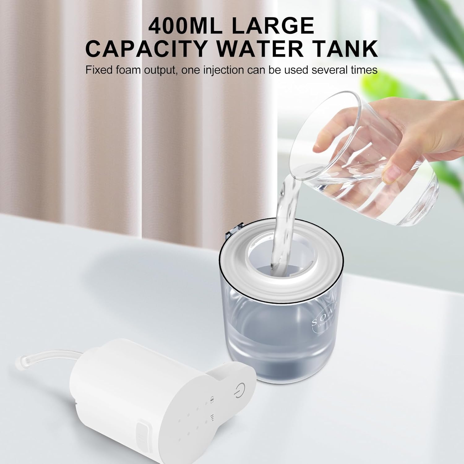 Automatyczny dozownik mydła w pianie, 400 ml, wyświetlacz stanu baterii, 4-stopniowa regulacja objętości piany, kolor biały - 5