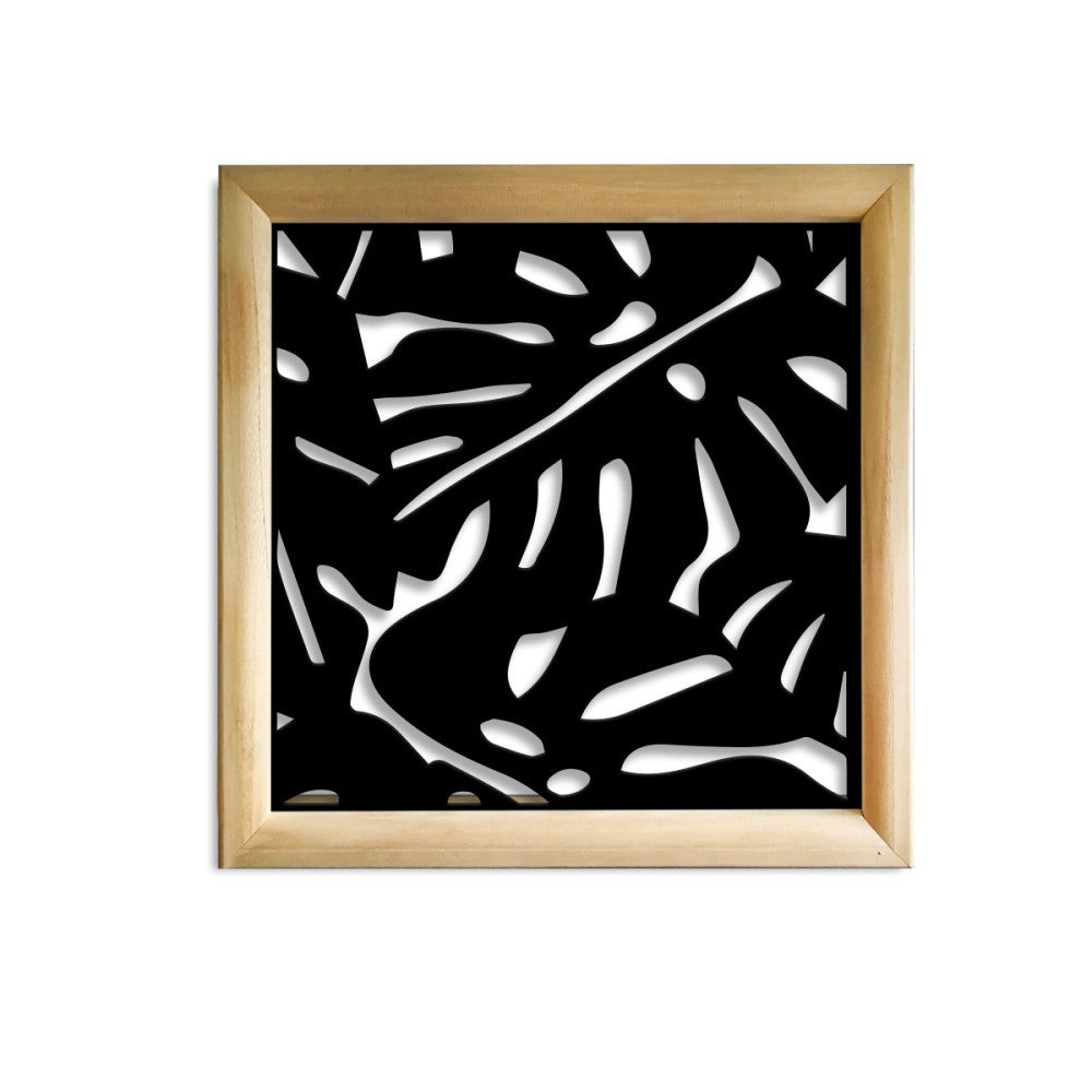Filódendro - módulos decorativos cuadrados en madera y pvc - medida 98x98cm - espesor 64mm - color interno negro