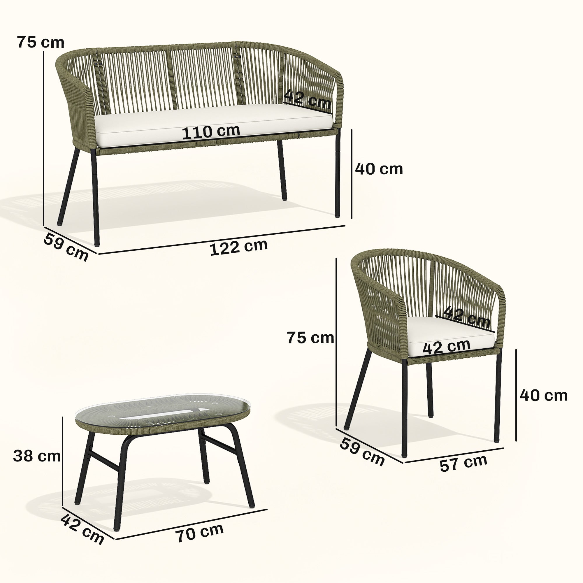 Salon de jardin extérieur cordes en polypropylène Outsunny - 3