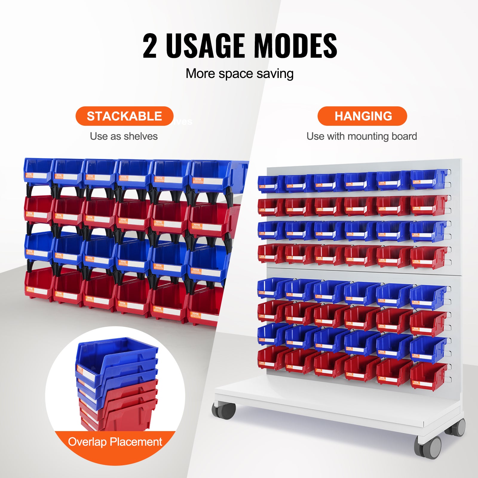 Bac à Bec Plastique VEVOR 24 Boites Rangement Empilables Atelier 137x105x78 mm Bleu/Rouge Combinaison Conteneurs Stockage Robustes pour Placard - 3