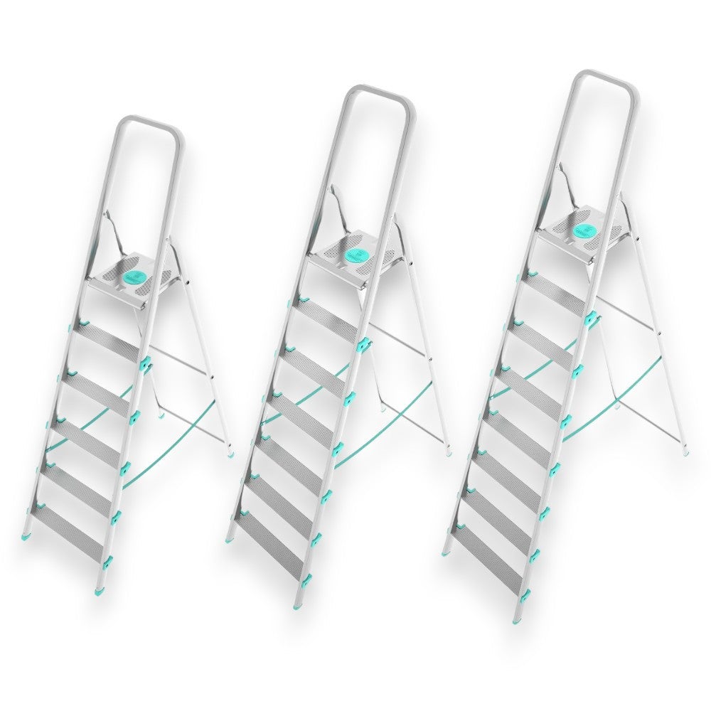 Scala Libellula 3 Gradini In Alluminio Argento - Portata 150 Kg, Antiscivolo, Pieghevole E Sicura, Made In Italy - Foto 5