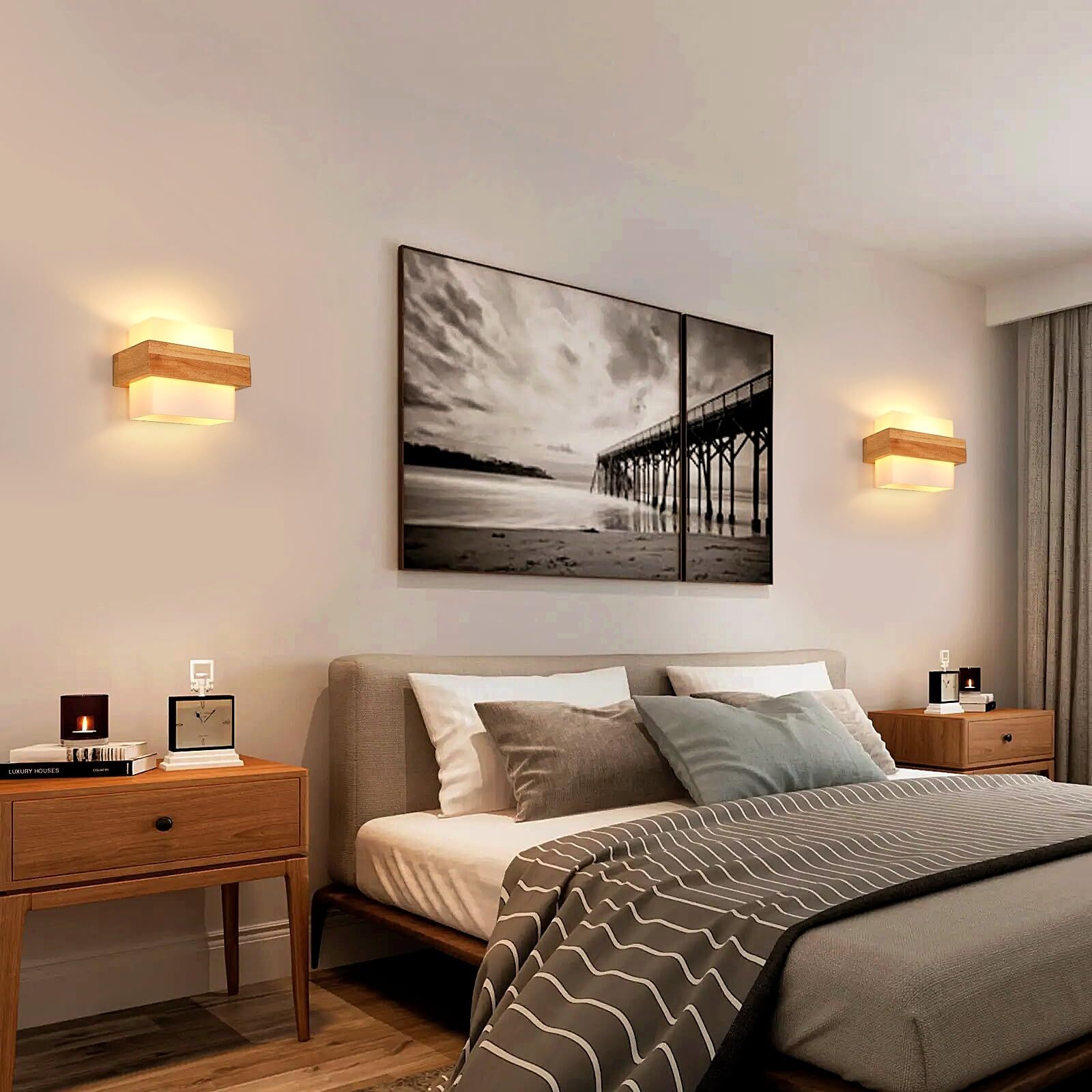 GOECO Applique Murale Intérieure Bois, Moderne E27 Lampe Murale en ...