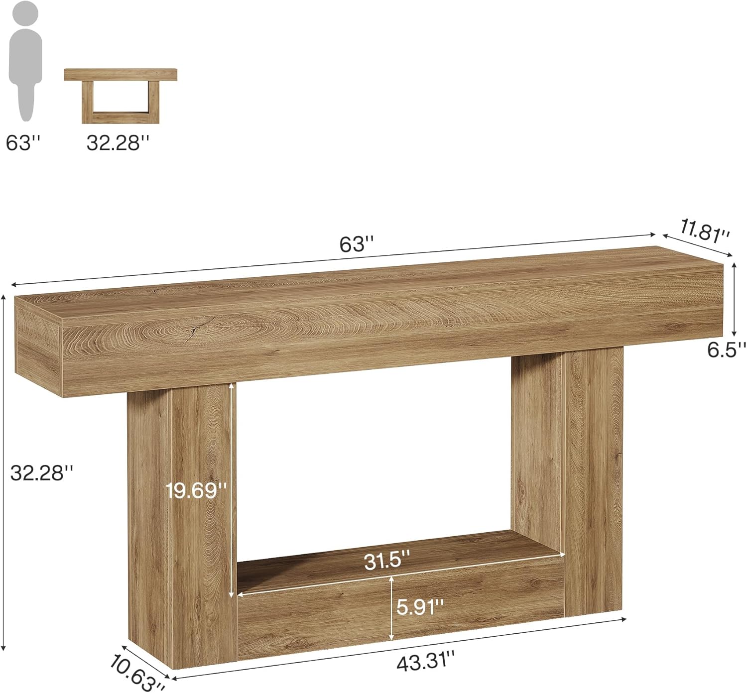 Konsola Triebsigns 160 cm 2-poziomowa - Nowoczesny i funkcjonalny styl rustykalny, jasnobrązowy do każdego pomieszczenia - 2