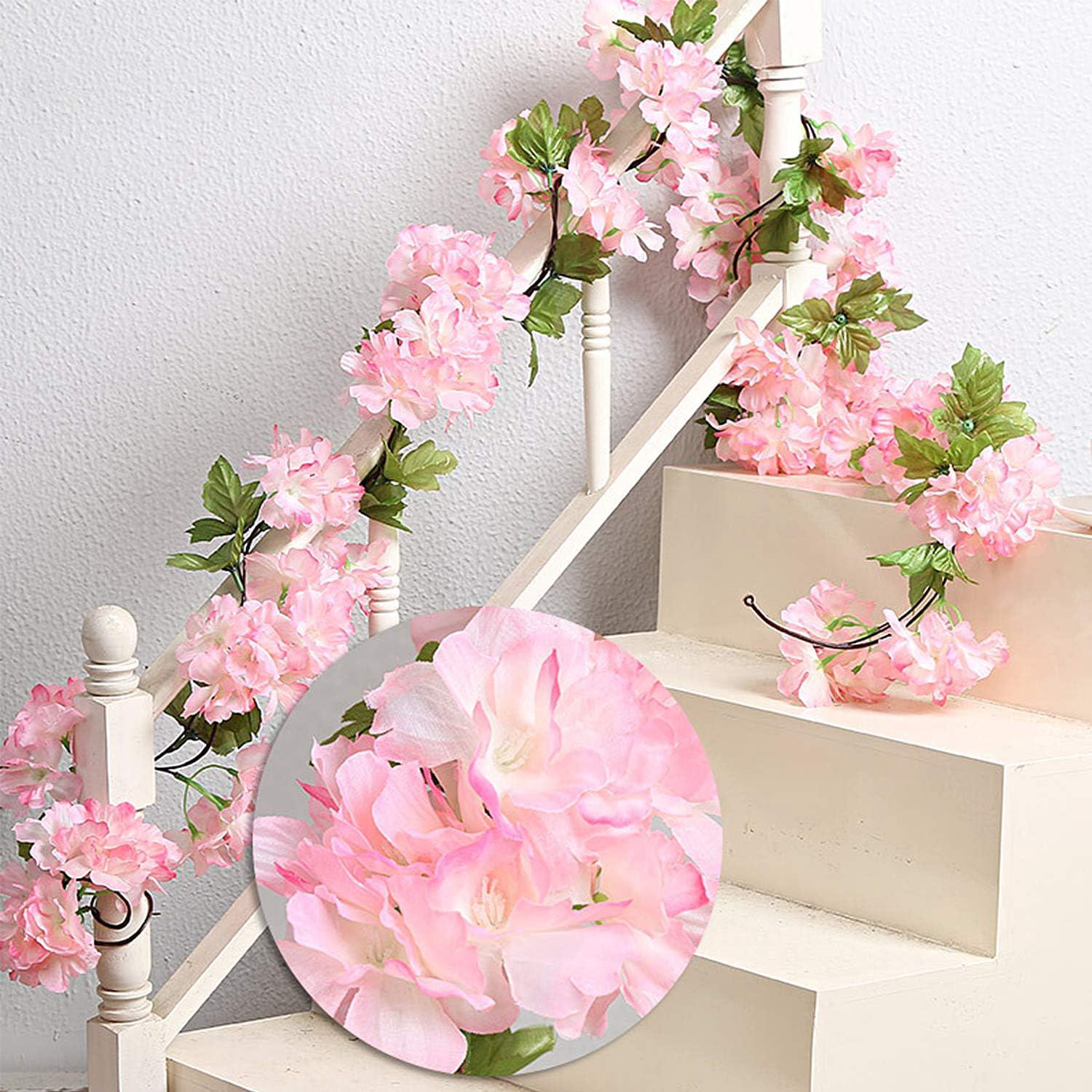 1.77m -2pcs Rose Guirlande de Fleurs Artificielles Fleur De Cerisier, Fleurs Cerisier Artificielles Guirlande Rotin Suspendus De Soie Vigne pour Part - 5