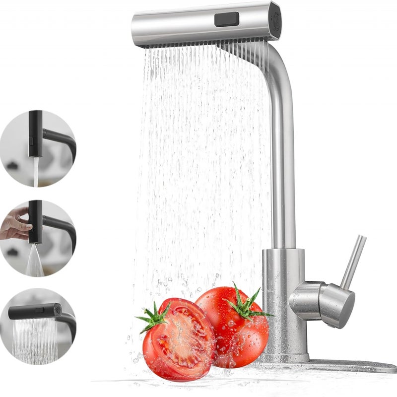 Bateria kuchenna z wyciąganą wylewką – srebrna, jednouchwytowa, z 3 funkcjami