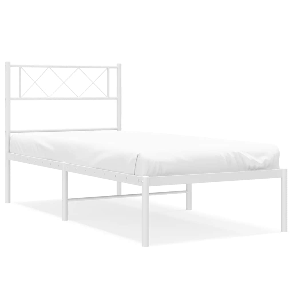 Łóżko Białe Metalowe Rama Łóżka Ze Stelażem Do Sypialni Pokoju 100x190 cm