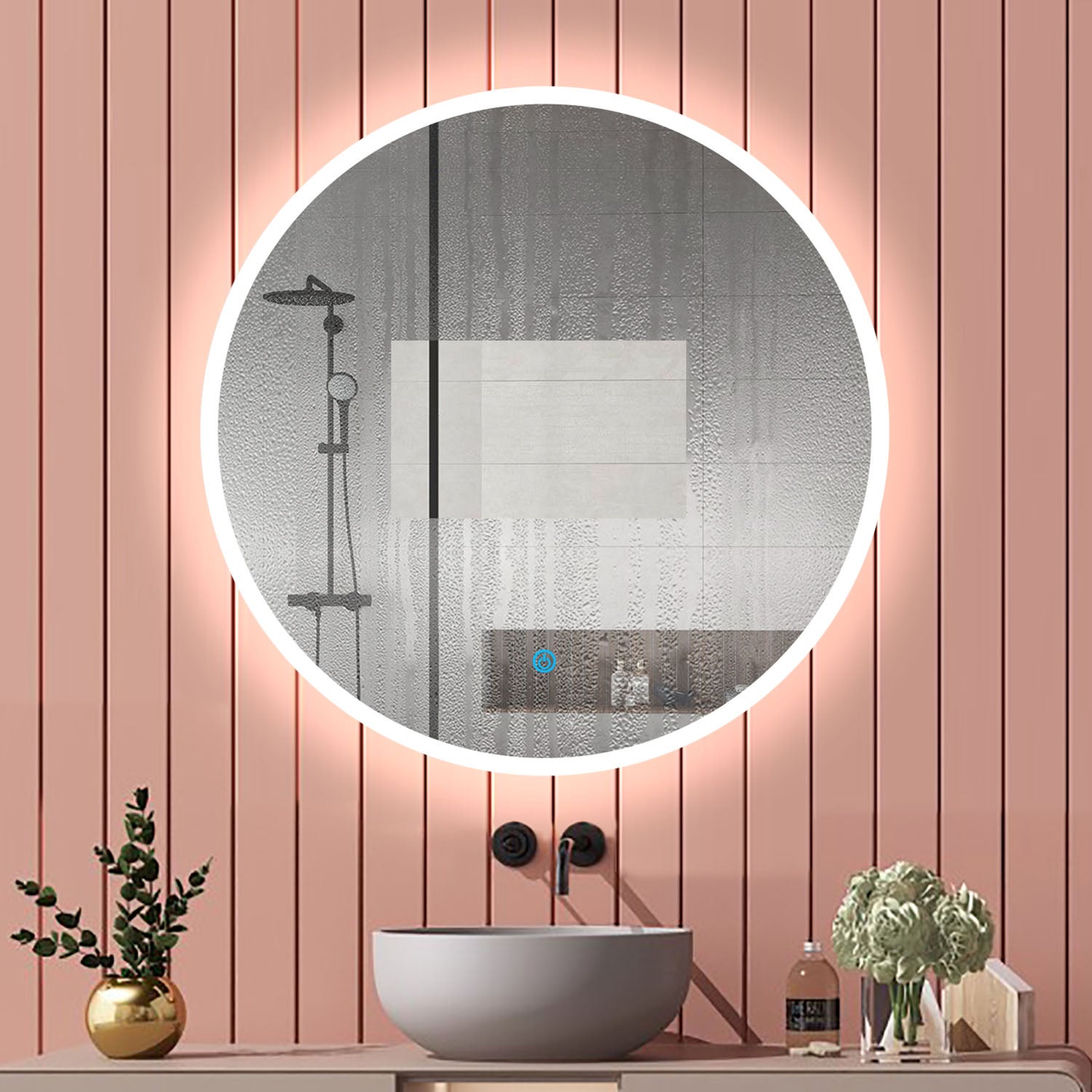 AICA ITALY Specchio Bagno Rotondo 70cm Con LED, Antiappannamento, Luce Bianca Fredda 6000K, Luce Esterna, Touch, IP44 - 2