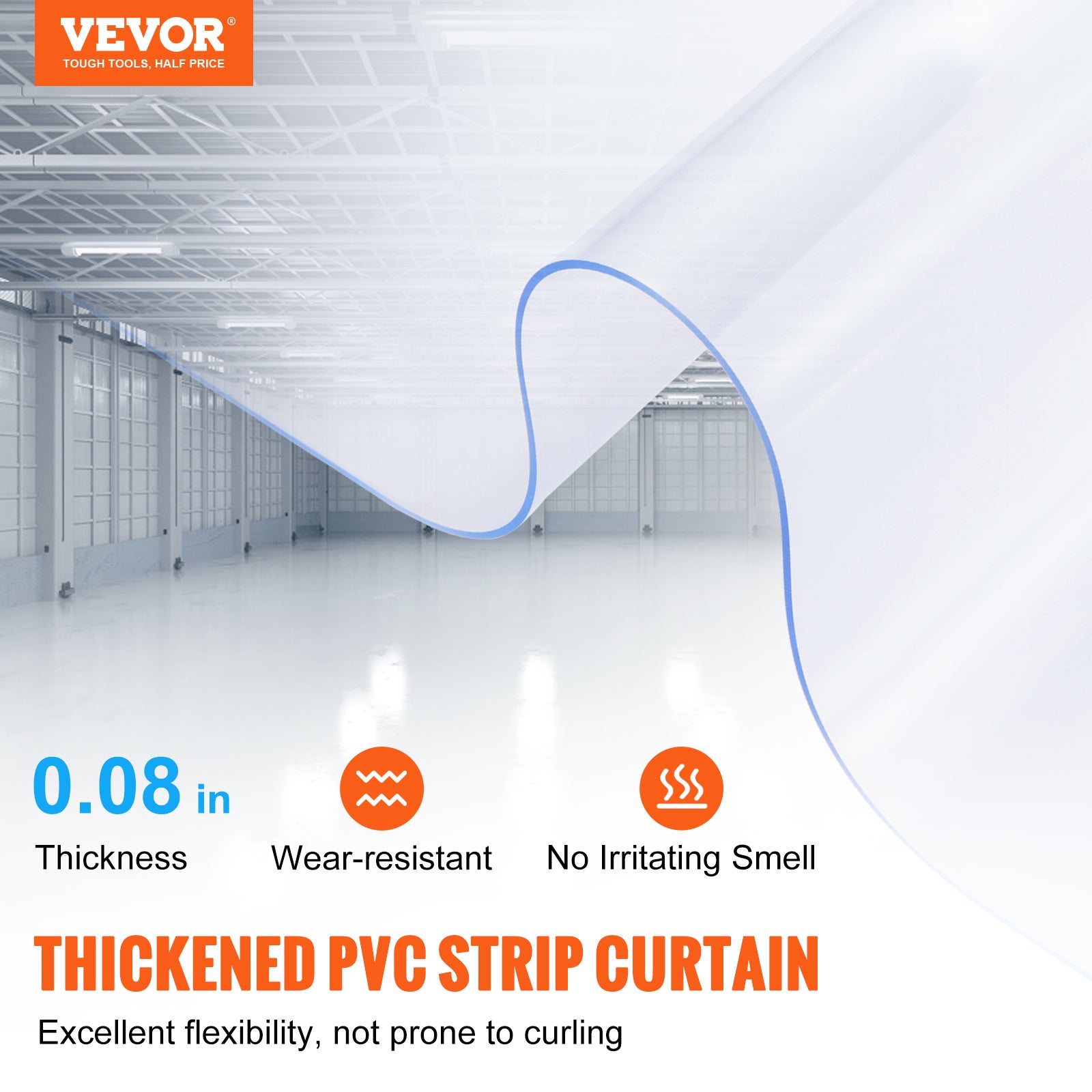 Rideau à lanières PVC 2500x20 cm,VEVOR lattes transparentes,lanières porte lisses en rouleau,2 mm,adapté aux usines,centres commerciaux,garages - 2