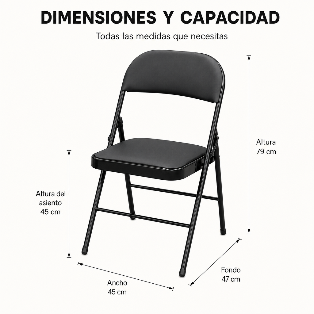Silla Plegable Acolchada De Acero Negro - 7