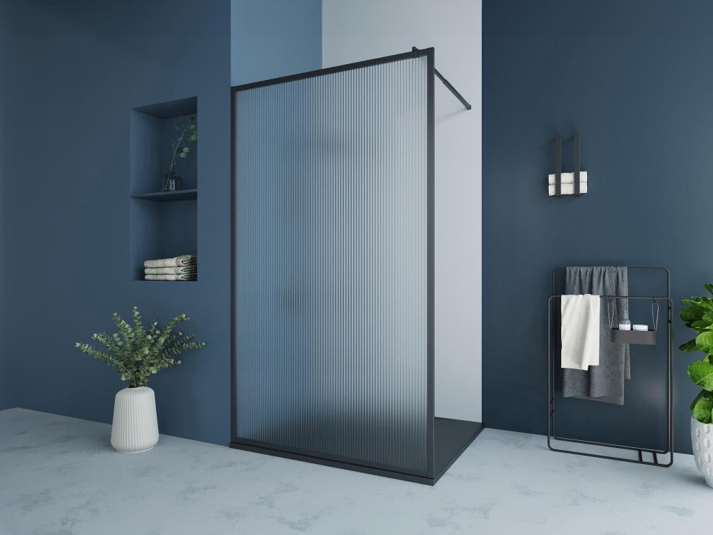 Paroi de douche à l'italienne avec verre texturé - 120x200 cm, noir mat