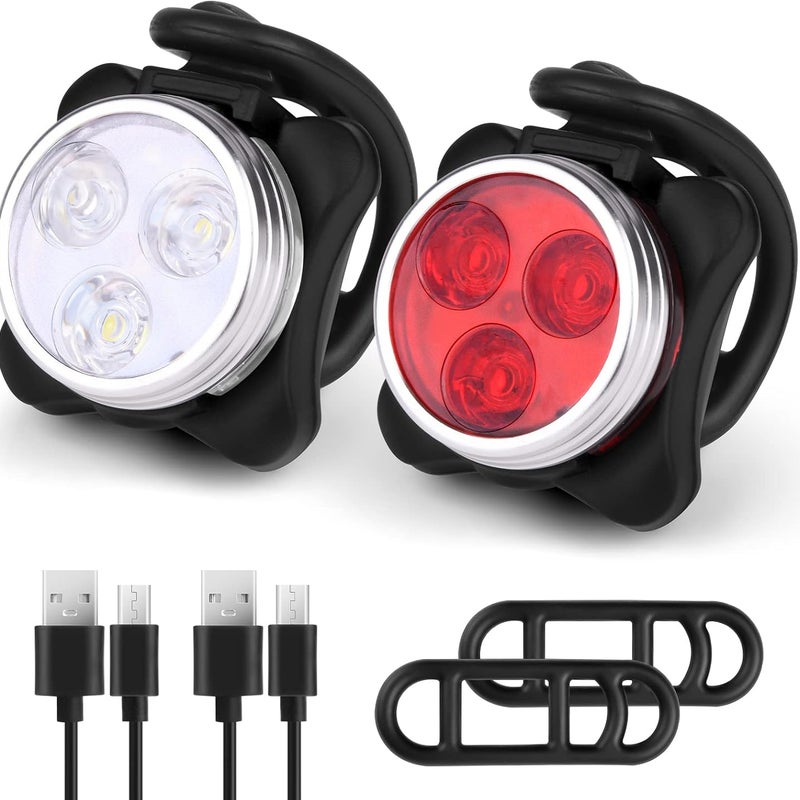Lampa LED rowerowa, Ładowalne światło rowerowe przednie i tylne, Zestaw oświetlenia rowerowego USB Wstrząsoodporny Wodoodp