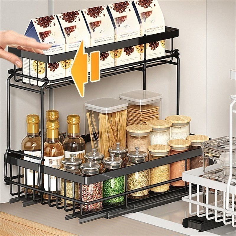 Étagère de rangement sous évier avec paniers coulissants, organisateur à plusieurs niveaux pour cuisine et salle de bain, noir - 3