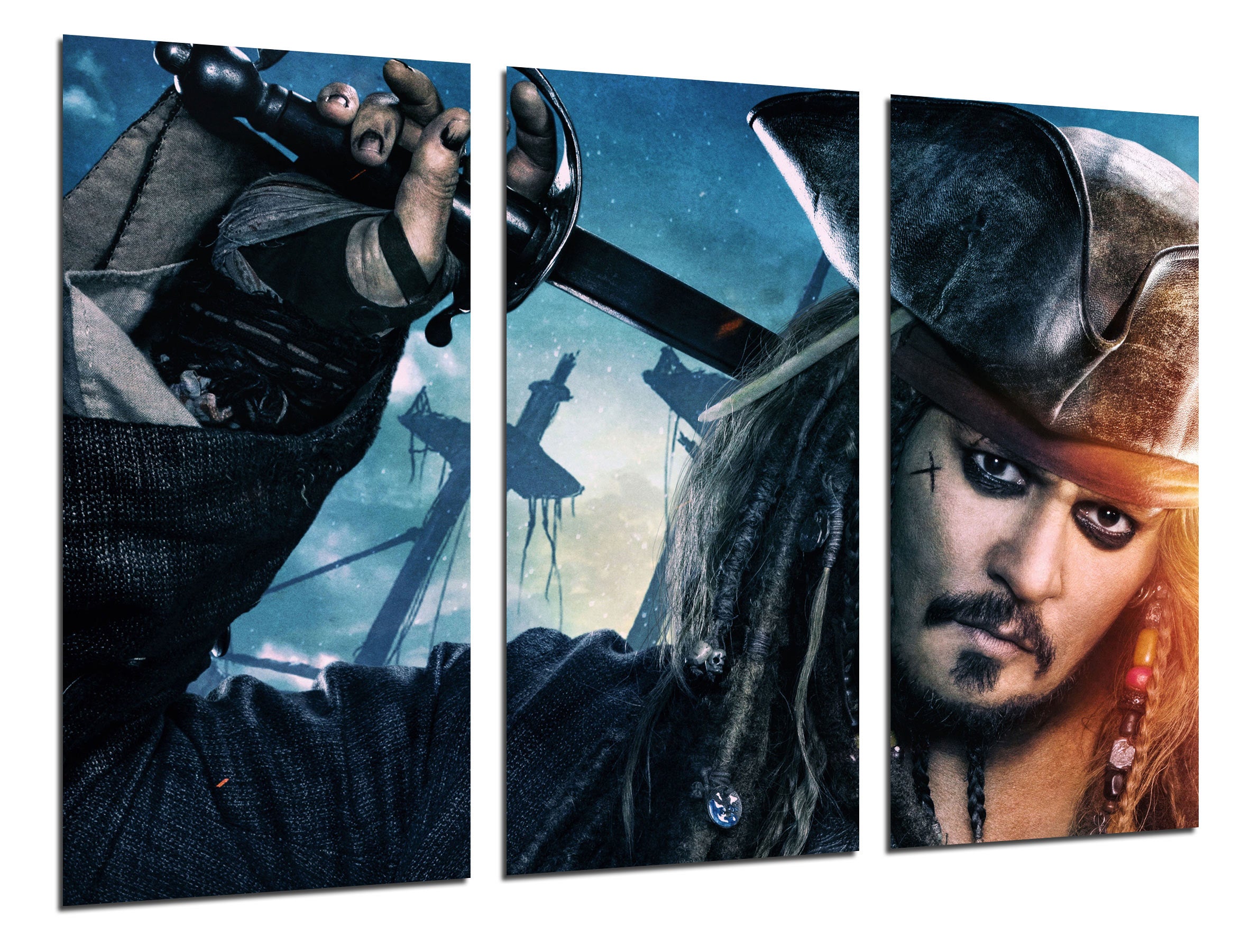 Set cuadros peliculas piratas del caribe: la venganza de salazar, jack sparrow,johnny depp, impresión digital sobre madera