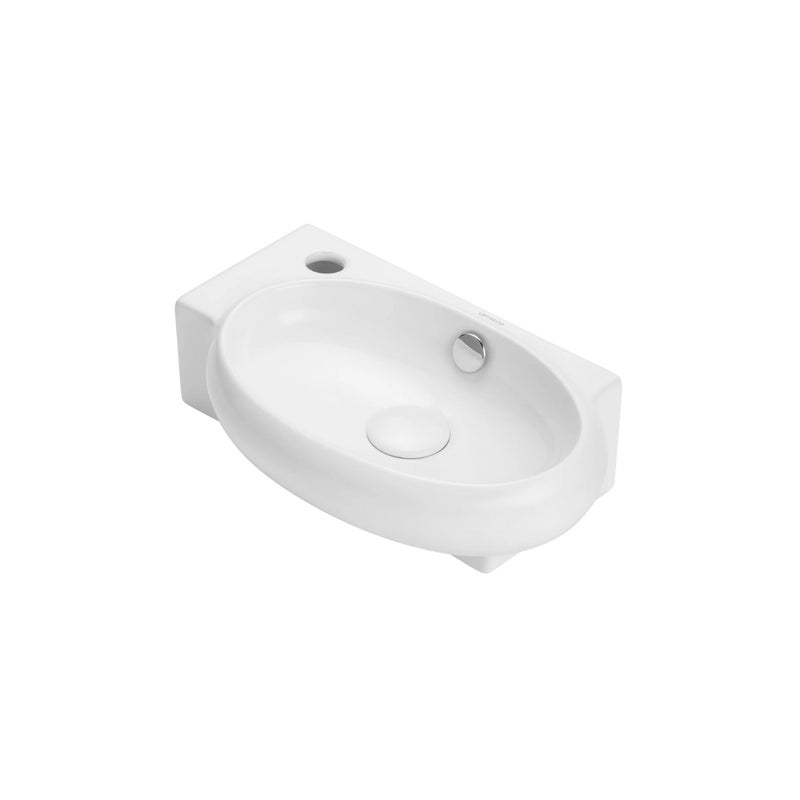 Umywalka ścienna Uptrend CORAL biały połysk, z otworem na baterię oraz przelewem, lewa 1 szt.