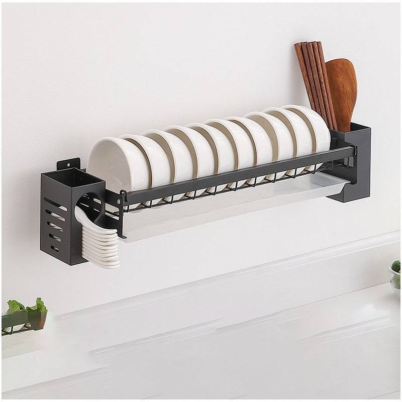 Półka kuchenna na miski i talerze, ociekacz do naczyń, bez wiercenia, montowana na ścianie, mieści 10 misek - 44×15×7,5 cm