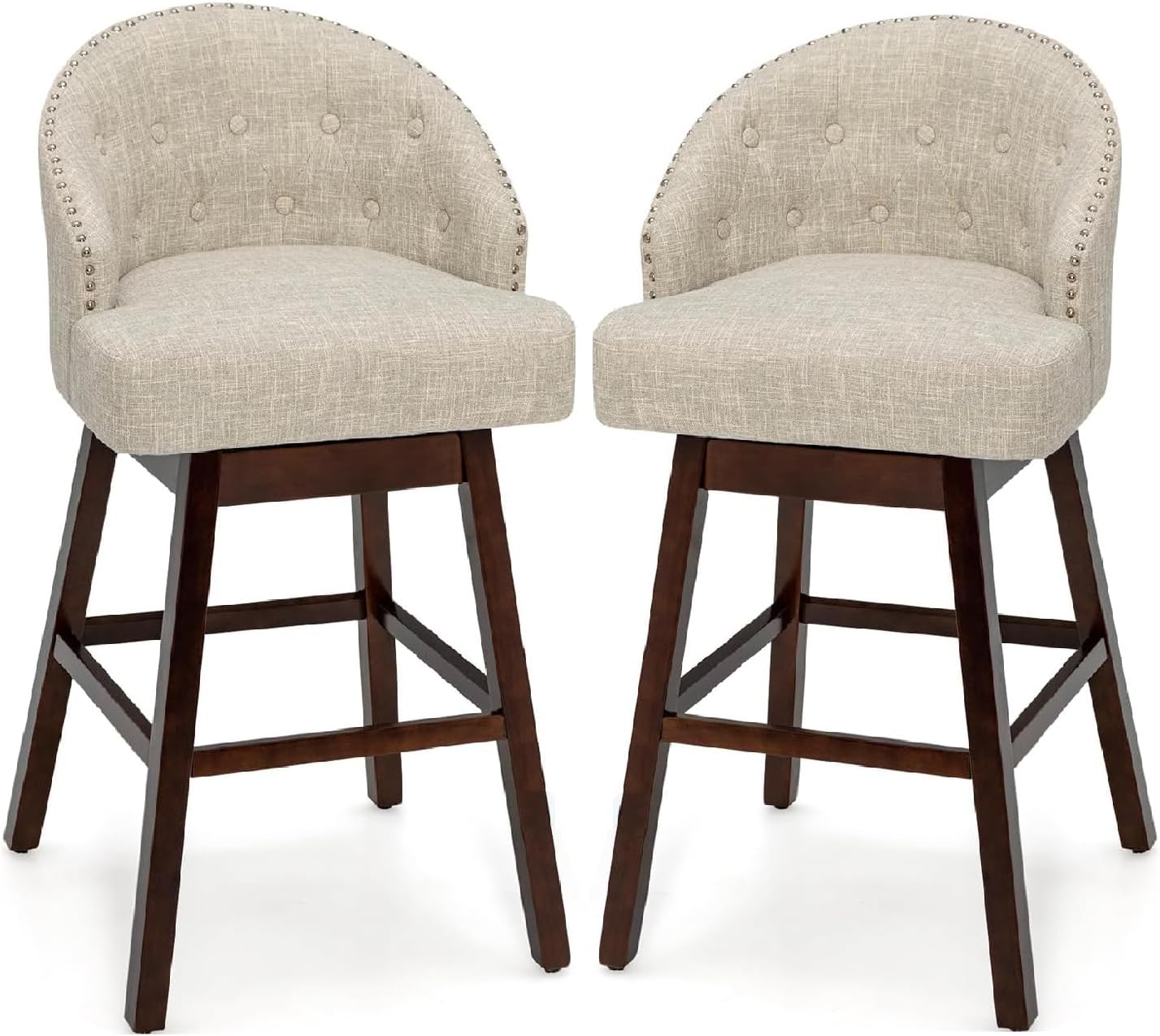 Zestaw 2 Obrotowych Stołków Barowych, Wysokie Krzesła Barowe Kuchenne z Lnu z Wyściełanym Siedziskiem, Siedzisko 78 cm, Nośność 160 kg (Beżowe)