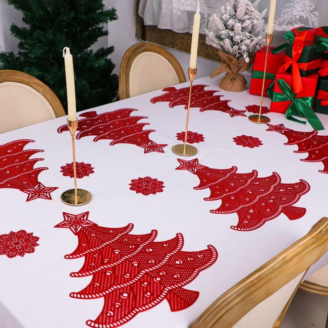 WDJLNZB 18 pezzi Set di tovagliette natalizie rosse, portaposate ad albero di Natale, set di tovagliette in feltro premium, sottobicchieri a fiocco di neve, decorazione da tavola natalizia WDJLNZB 18 pezzi Set di tovagliette natalizie rosse, portaposate ad albero di Natale, set di tovagliette in feltro premium, sottobicchieri a fiocco di neve, decorazione da tavola natalizia