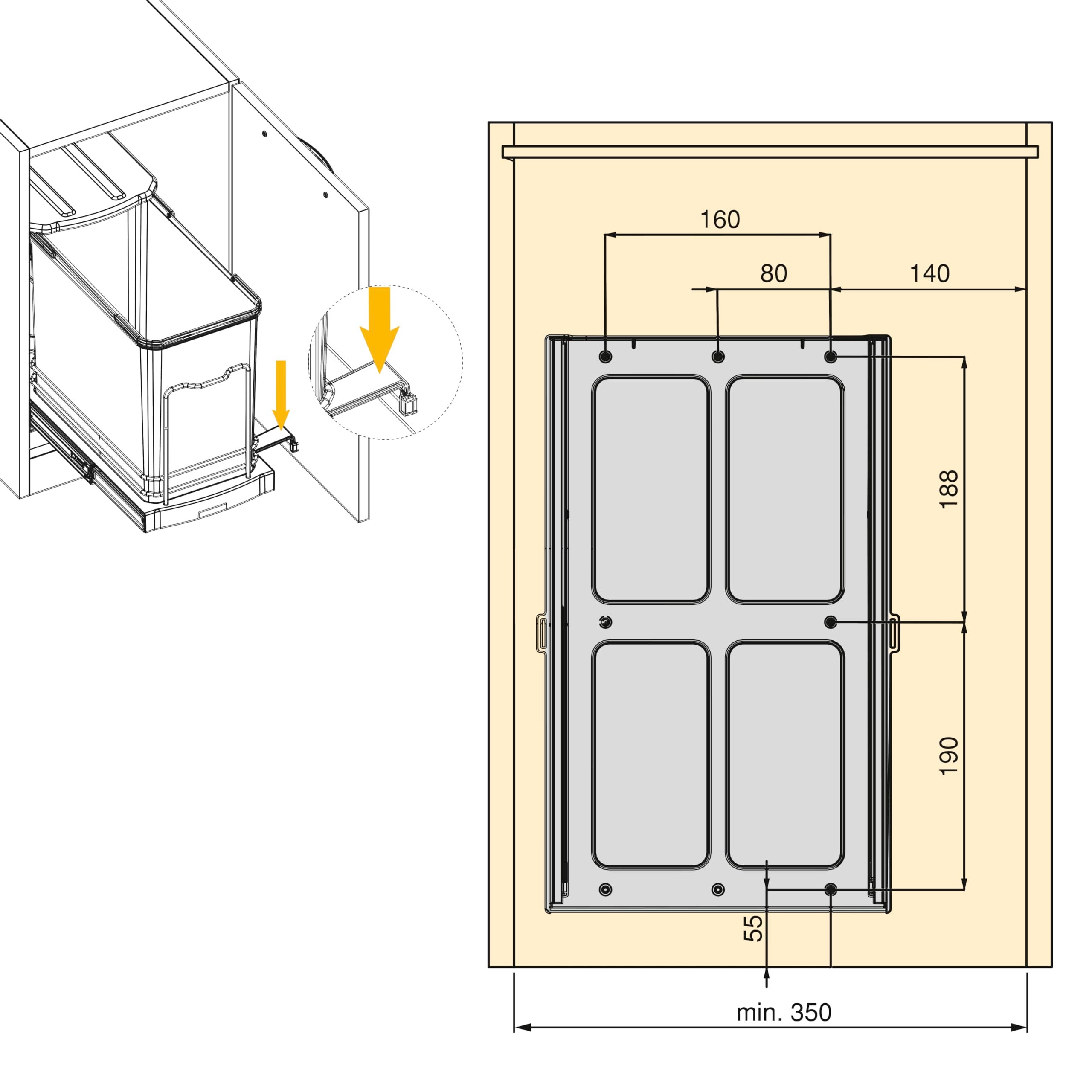 Emuca Balde do lixo de reciclagem Recycle para cozinha, 24 L, fixação inferior e arrancamento manual/automaticamente - 8