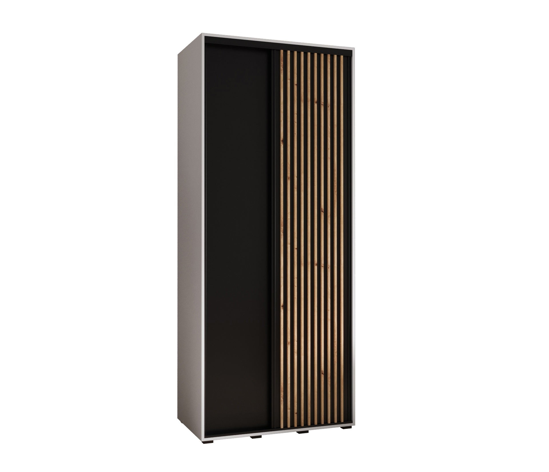 Szafa przesuwna wysoka Lanko 1 120 x 45 x 235,2 cm biały + czarny + lamele artisan - Abiks Meble