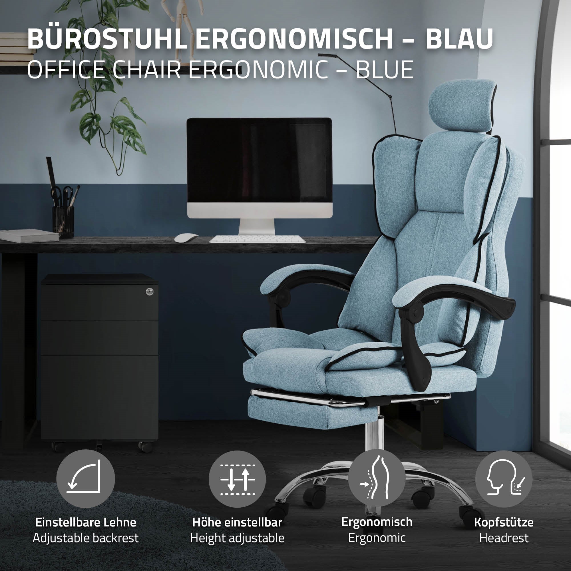 UEV Sedia da Ufficio Ergonomica in Pelle con Rotelle, Girevole a 360