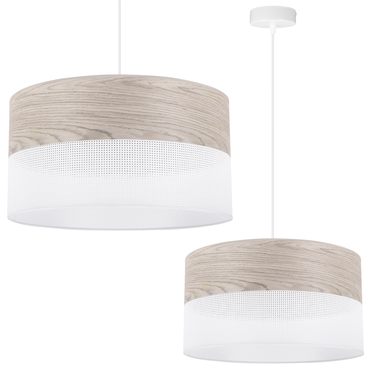 Lampa sufitowa wisząca Wood biały fornir 1xE27 abażur 40cm dąb bielony Light Home LH