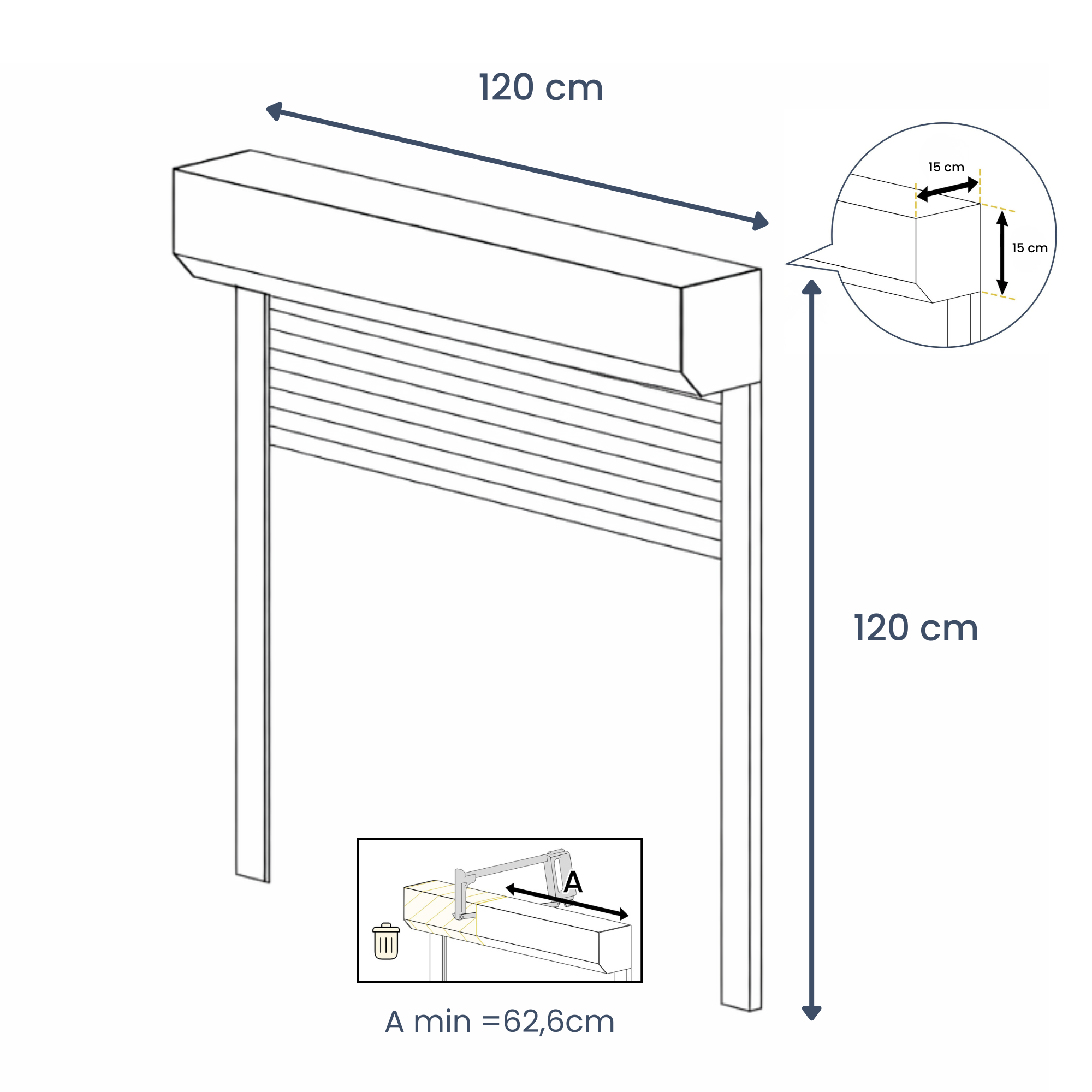 Volet roulant manuel alu. isolé à sangle - Recoupable - H.120 x l.120 cm - Blanc - 4