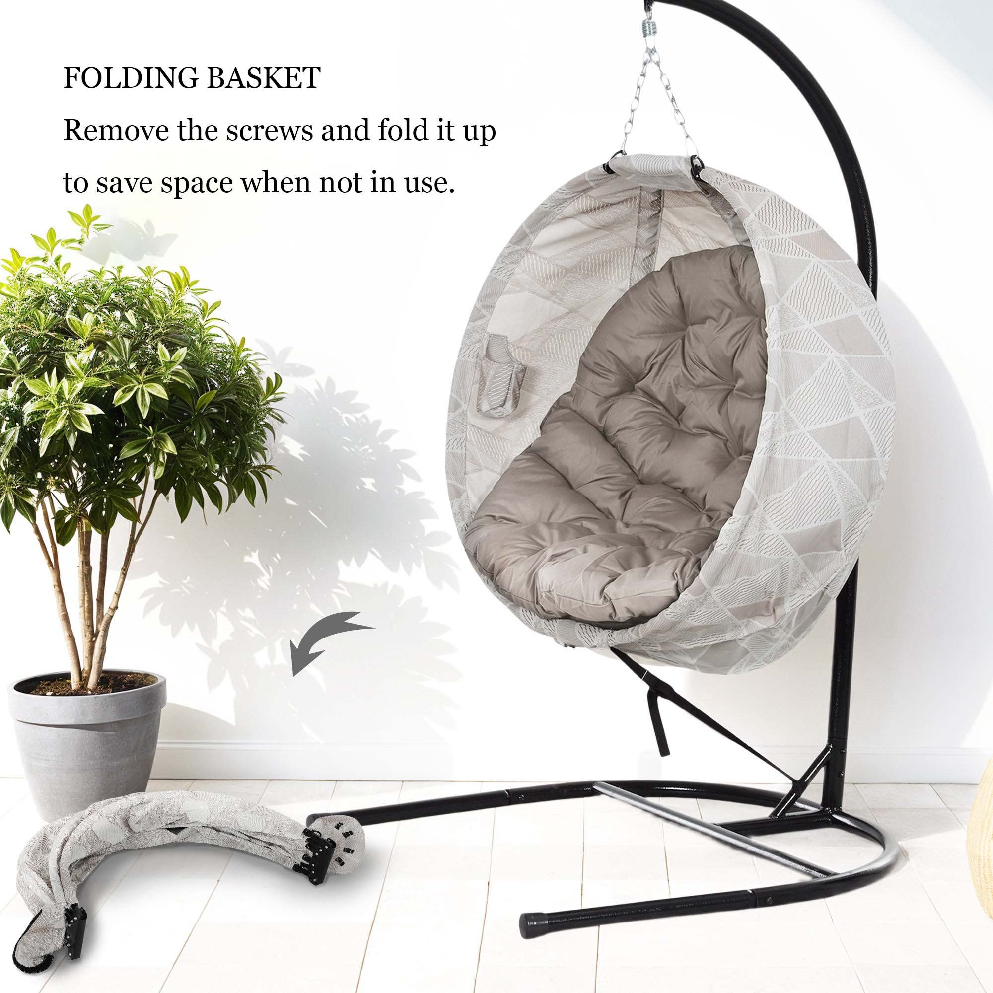 Fauteuil suspendu œuf pour l'extérieur, balançoire suspendue pliable avec porte-gobelet et siège lavable, structure en U, pour terrasse et jardin - 5