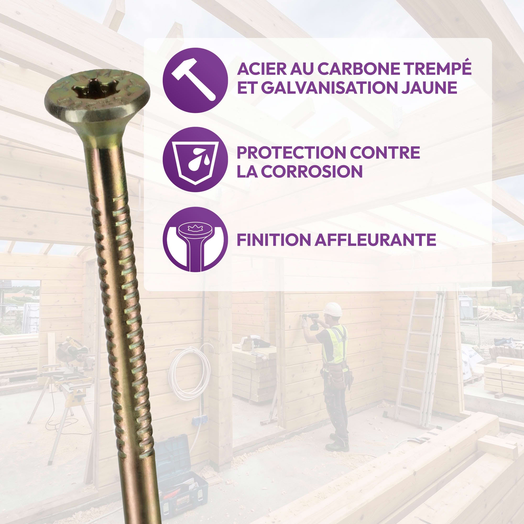 50 Vis bois Torx à tête fraisée plate expert - Acier galvanisé - anti-fendage - moletage de serrage - 300 mm - 4