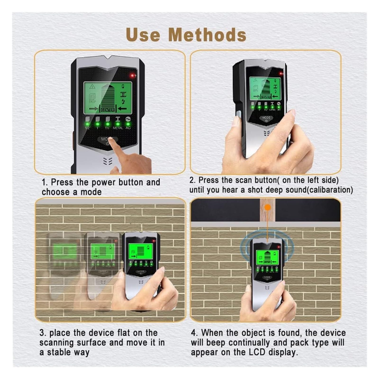 Detector de pared cinco en uno, detector de metales portátil (manual en inglés) negro y plateado，171*70*35mm - 9