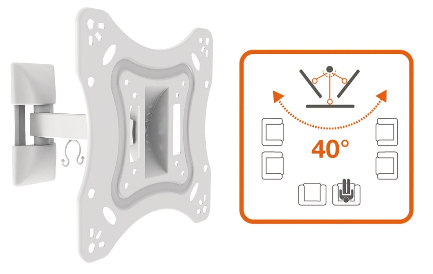 Metronic Soporte TV Pared Inclinable/Orientable/Desplegable VESA 200x200 28" a 42" hasta 20Kg Blanco - Imagen 2