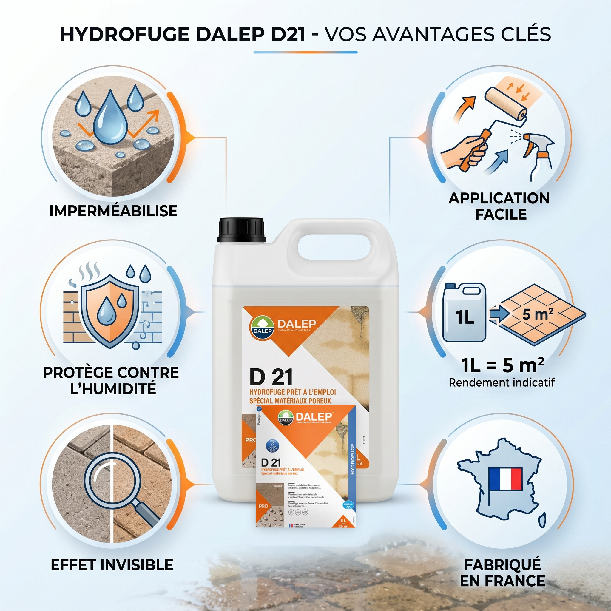 Hydrofuge Dalep D21 - Anti-taches pour pierre et toiture - 5 litres - 221 005 - 5