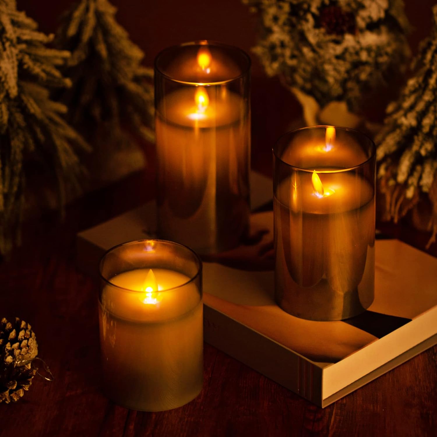 IMAGE Lot 12 Bougies Vacillante Avec Minuteur Fausse Chauffre Plat LED à Plie Lot Bougies Avec Batterie Noël Extérieur Chauffre Plat Jaune Ambré Sans Flamme Pour Halloween Mariage