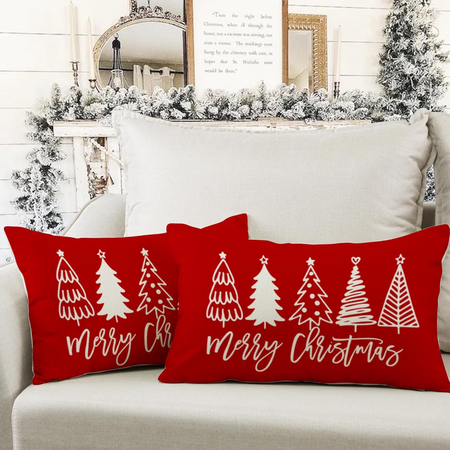 2 Housse Coussin père Noël Wapiti Coton， Décoratif Taie d'oreiller pour Decoration Noel 30 x 50 cm - 3