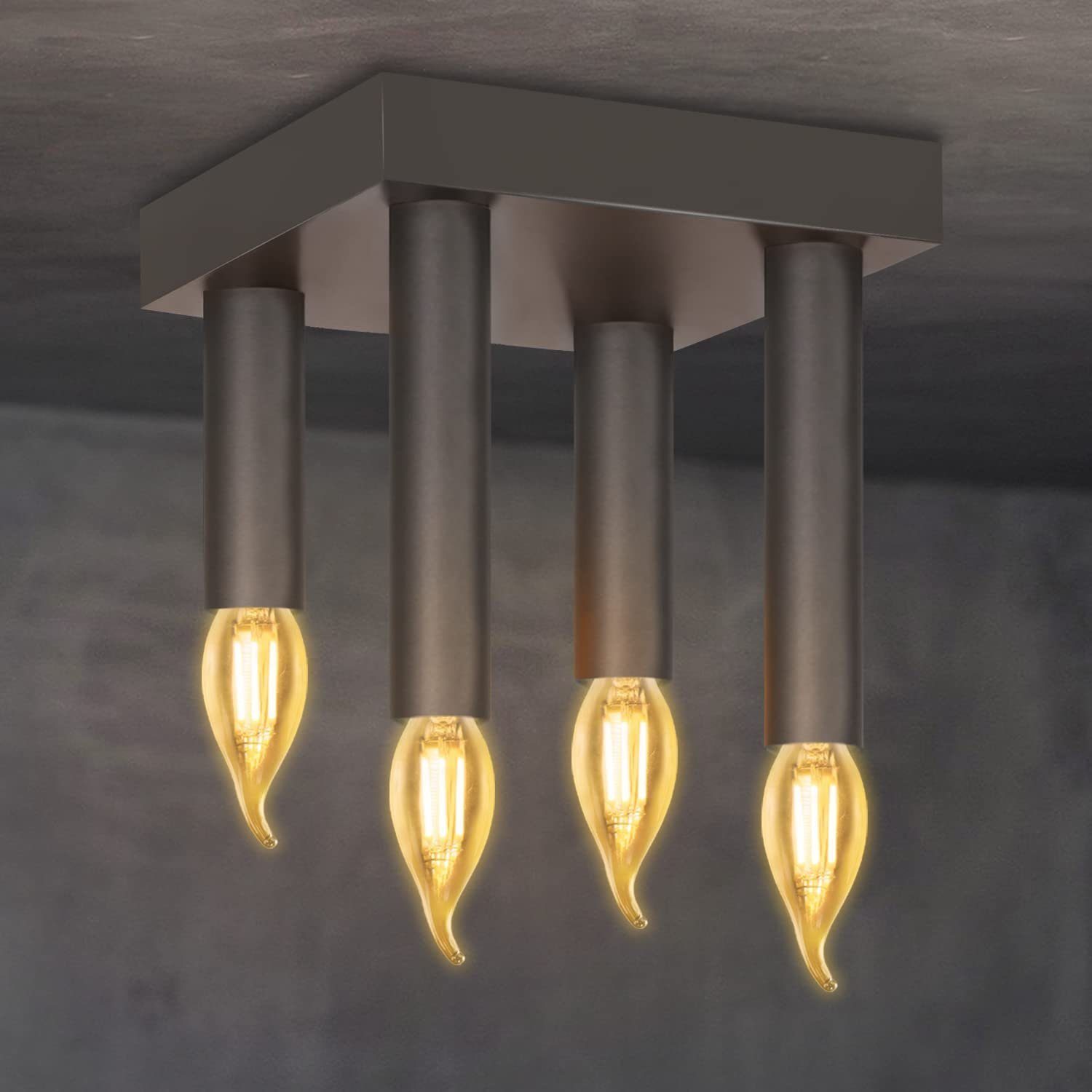 NETTLIFE Lampa sufitowa Vintage E14 Lampa przemysłowa Szara lampa do sypialni z 4 metalowymi Reflektorowaami do salonu, kuchni, przedpokoju, baru