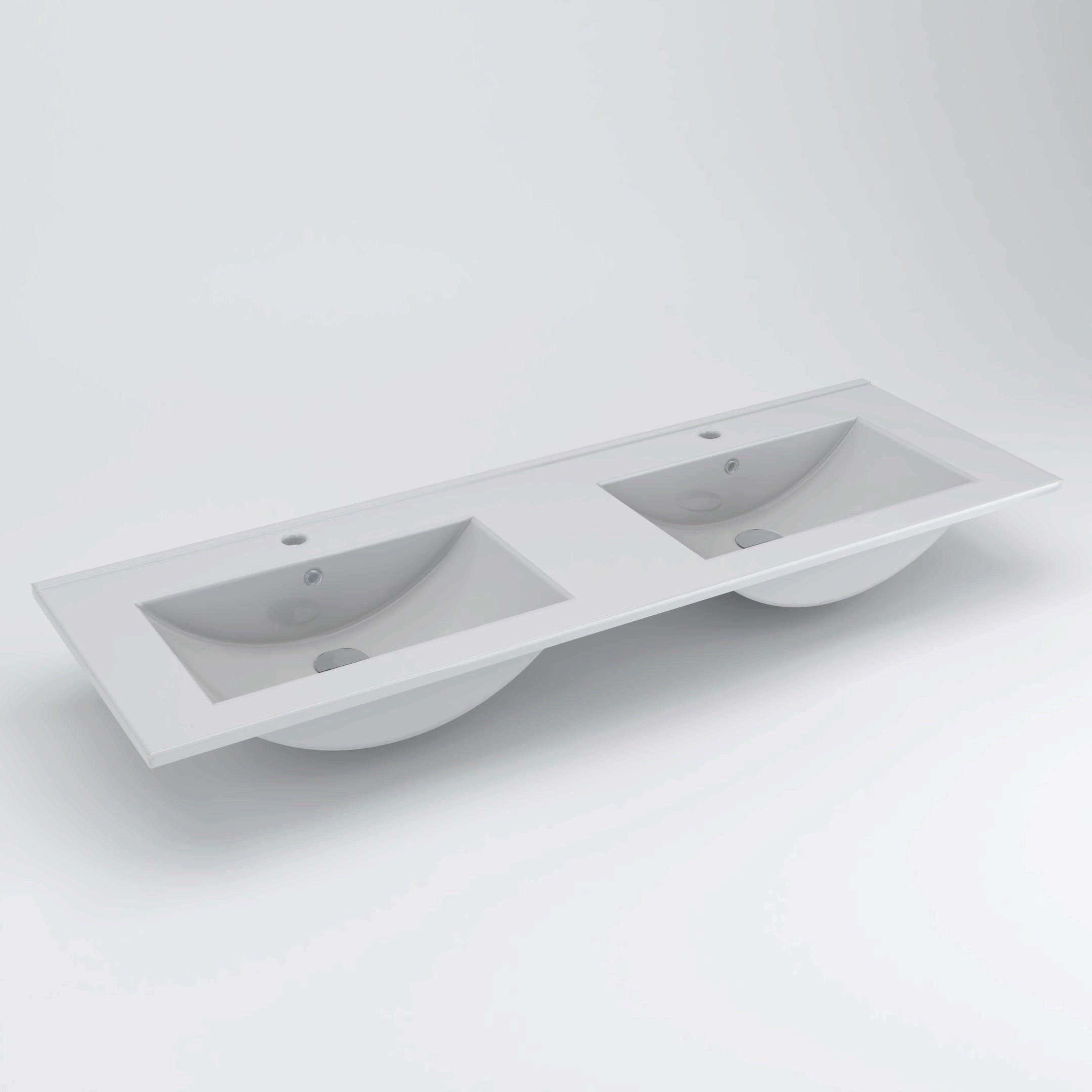Ensemble meuble de salle de bain 120cm double vasque + colonne de rangement PALMA - bambou (chêne clair) - 7