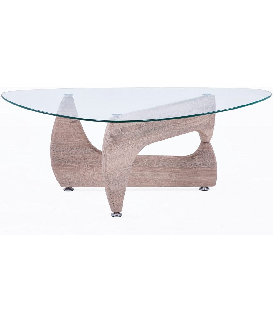 Table basse en verre avec pieds coloris chêne - Longueur 110 x Profondeur 70 x Hauteur 40 cm - 3