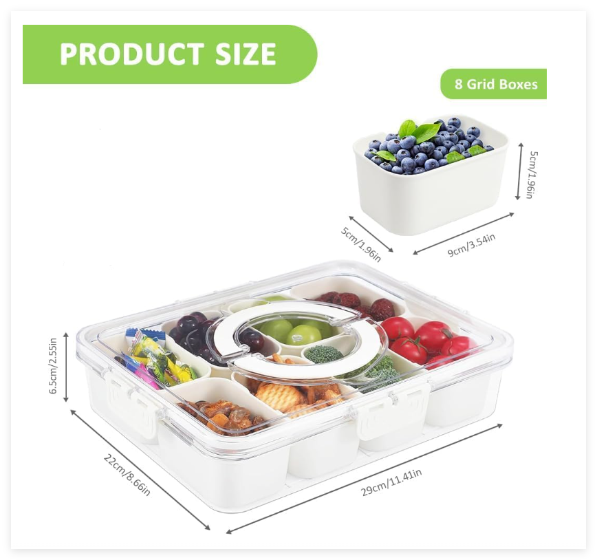 Boîte à Collations 8 Compartiments Avec Couvercle – Organisateur Portable Pour Snacks, Fruits, Bonbons