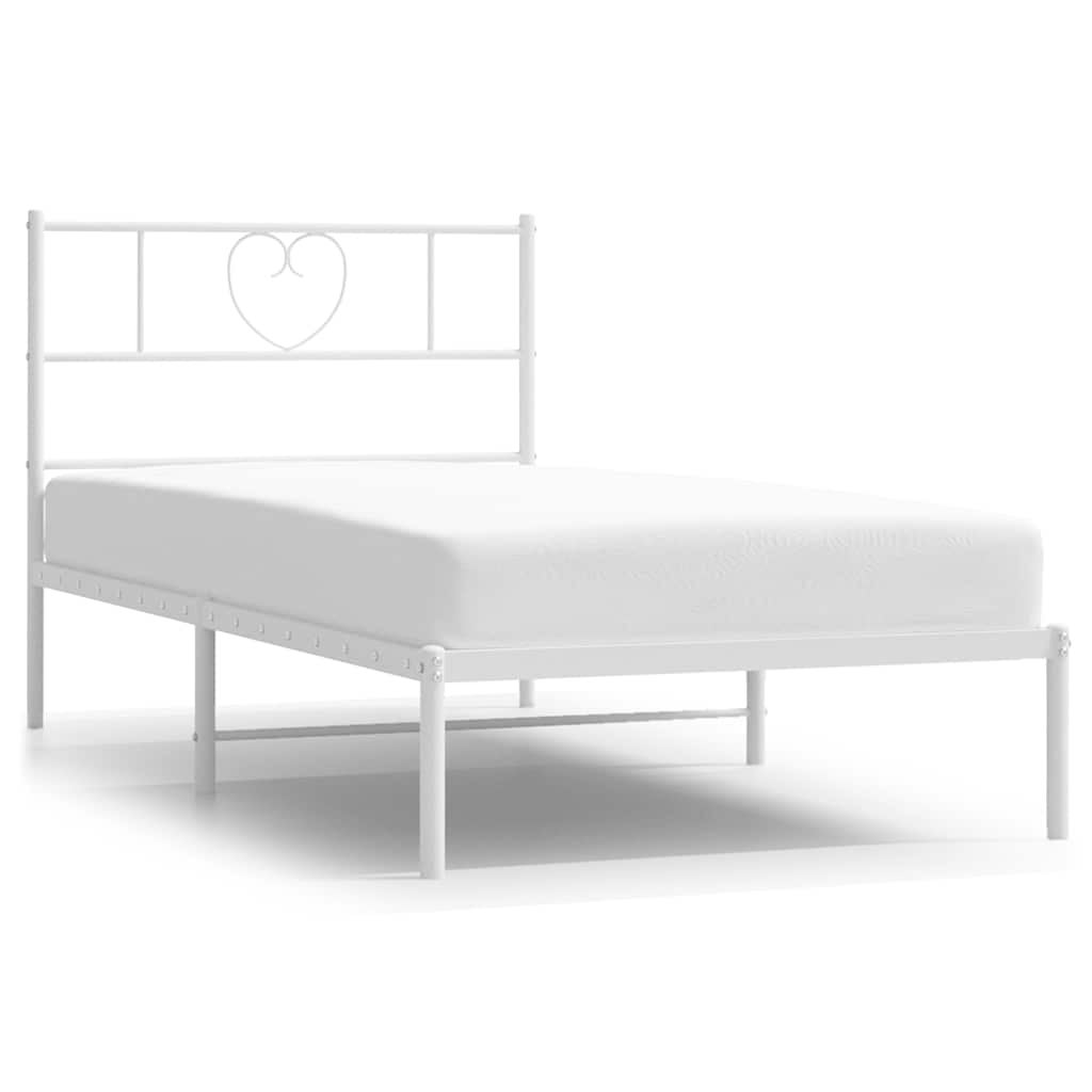 Łóżko Białe Metalowe Rama Łóżka Ze Stelażem Do Sypialni Pokoju 107x203 cm