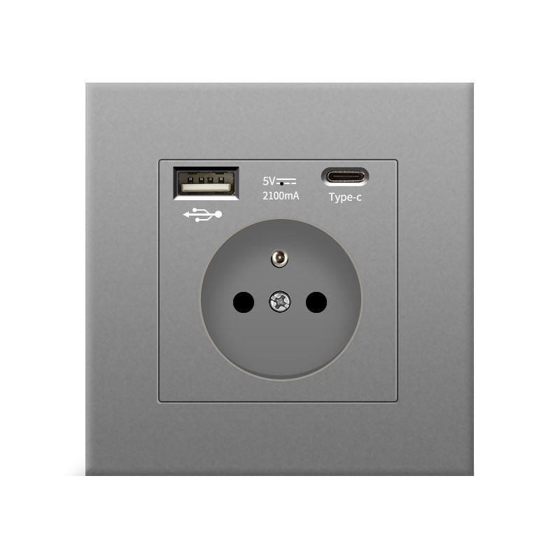 Gniazdko Ścienne z USB + Type C, 5V 2100mA, Standardowy Zasilacz USB UE AC 110-250V, Odpowiednie do Smartfona, Tabletu