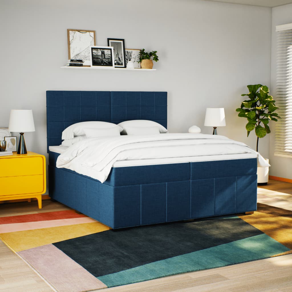 Maison Exclusive - Sommier à lattes de lit avec matelas Bleu 200x200 cm Tissu - 5