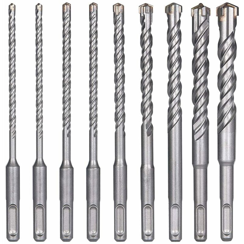 Wiertła do betonu, 9 szt. (5 mm 16x160 mm) Wiertło do płytek, Wiertło udarowe elektryczne SDS-Plus do młotowiertarki, Wiertła poprzeczne do betonu