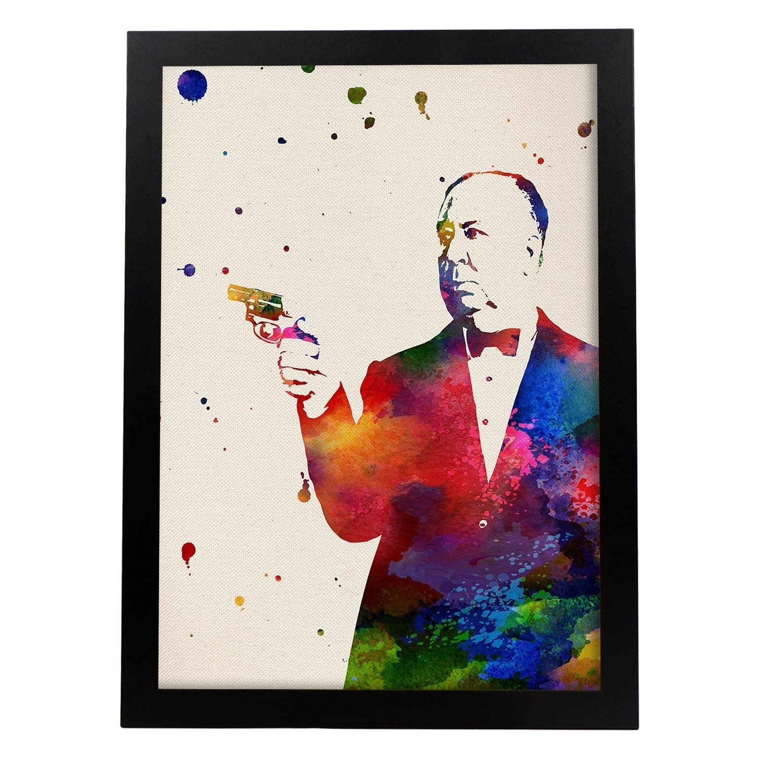 Affiche Alfred Hitchcock Avec Conception Aquarelle. Mélange De Feuilles Avec Un Cadre De Style De Style Aquarelle Clair A3 - 3